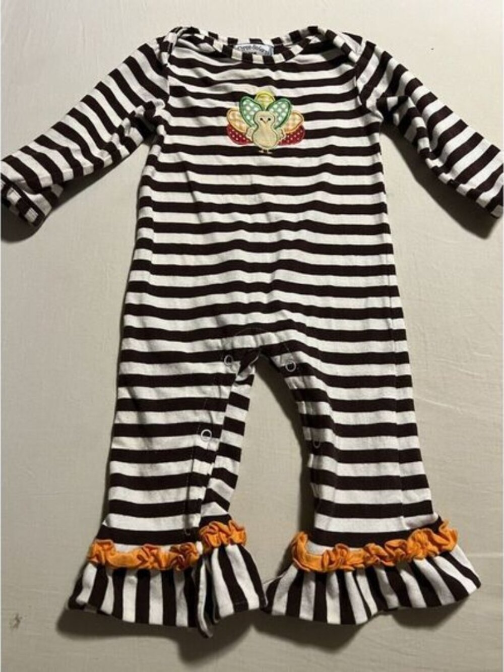 Three Sisters Baby‎ Girl 9M Coverall Thanksgiving Turkey Appliqué Outfit